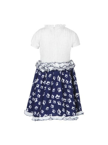 Branyork White & Navy Printed Fit and Flare Dress
