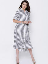 Rosyalps Grey & White Striped Shirt Dress