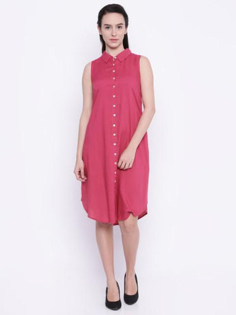 Rosyalps Pink Sleeveless Shirt Dress