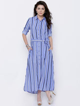 Rosyalps Blue & White Striped Shirt Dress